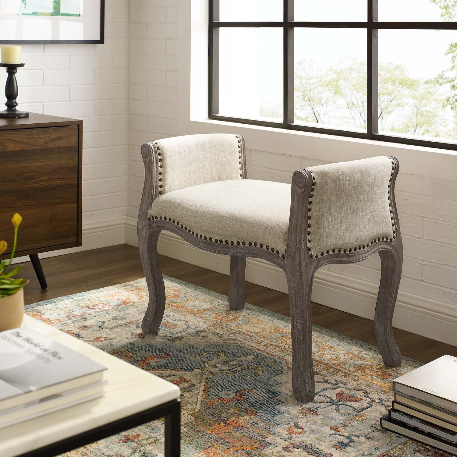 Avail Vintage French Upholstered Fabric Bench by Modway