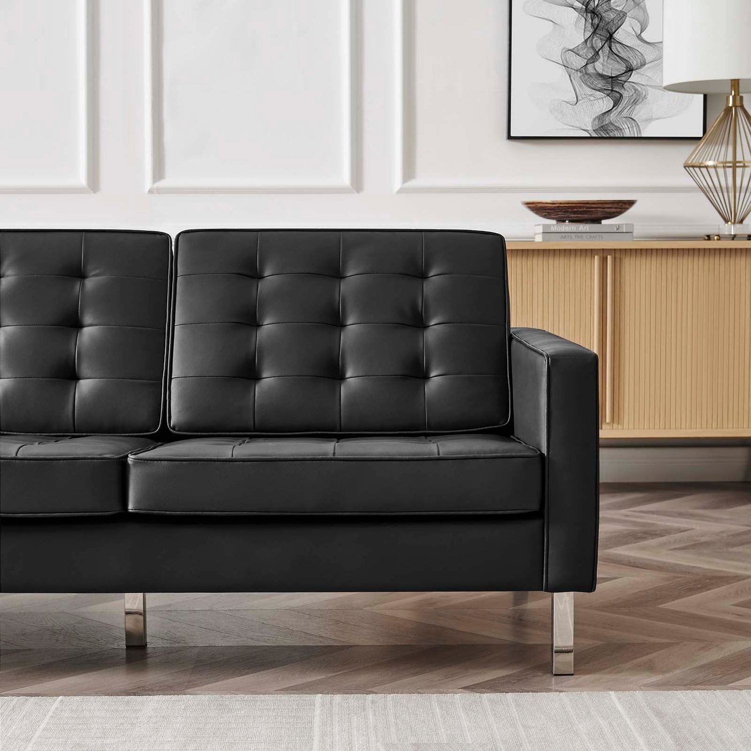 Loft Tufted Vegan Leather Sofa By HouseBean