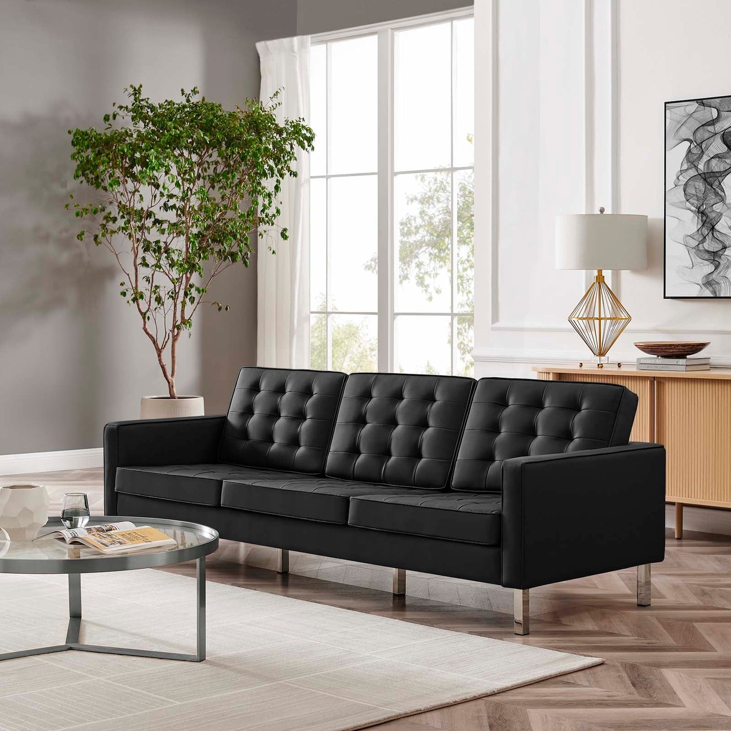 Loft Tufted Vegan Leather Sofa By HouseBean