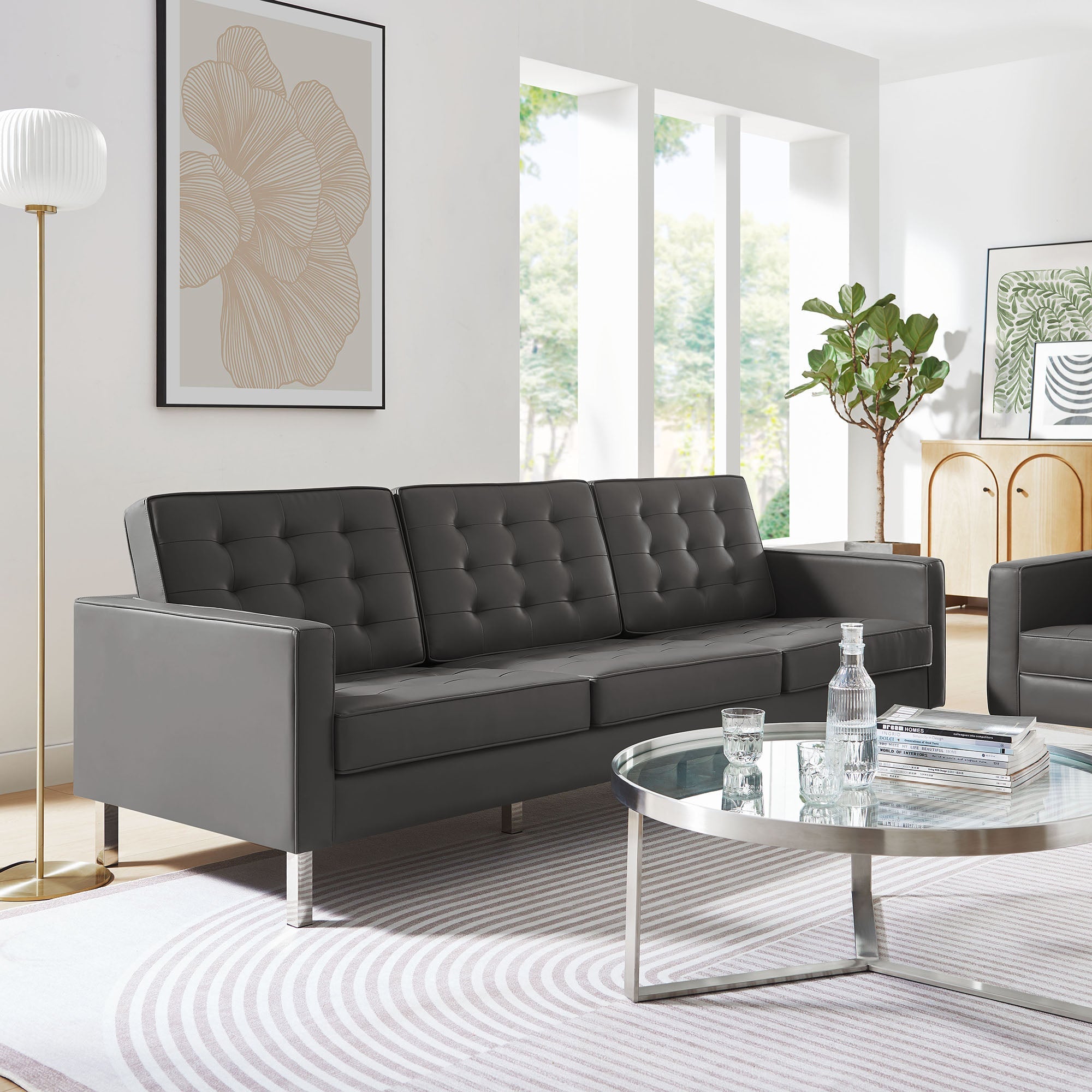 Loft Tufted Vegan Leather Sofa by Modway