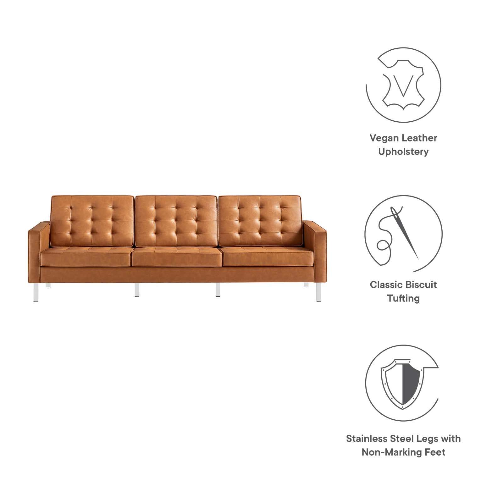 Loft Tufted Vegan Leather Sofa By HouseBean