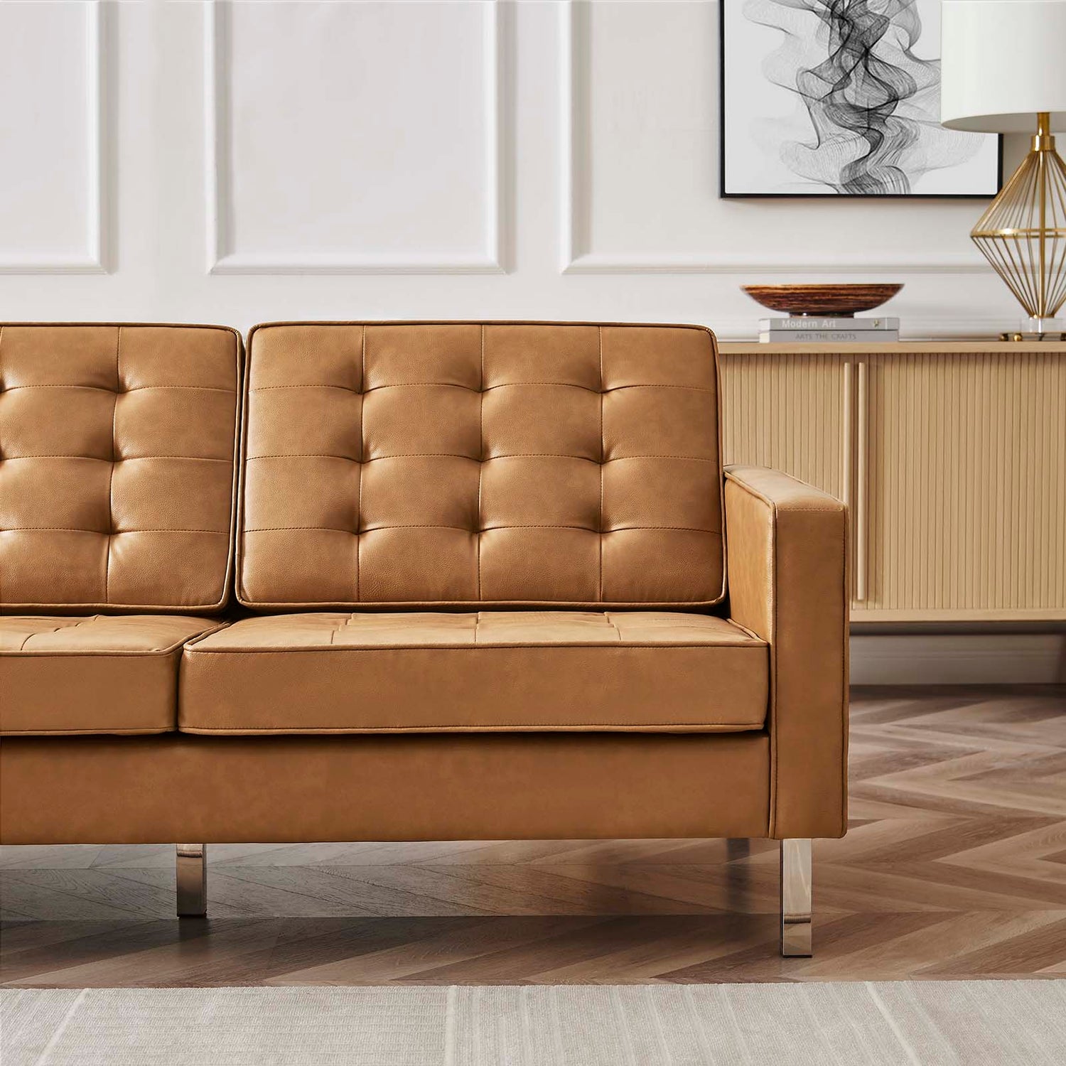 Loft Tufted Vegan Leather Sofa By HouseBean