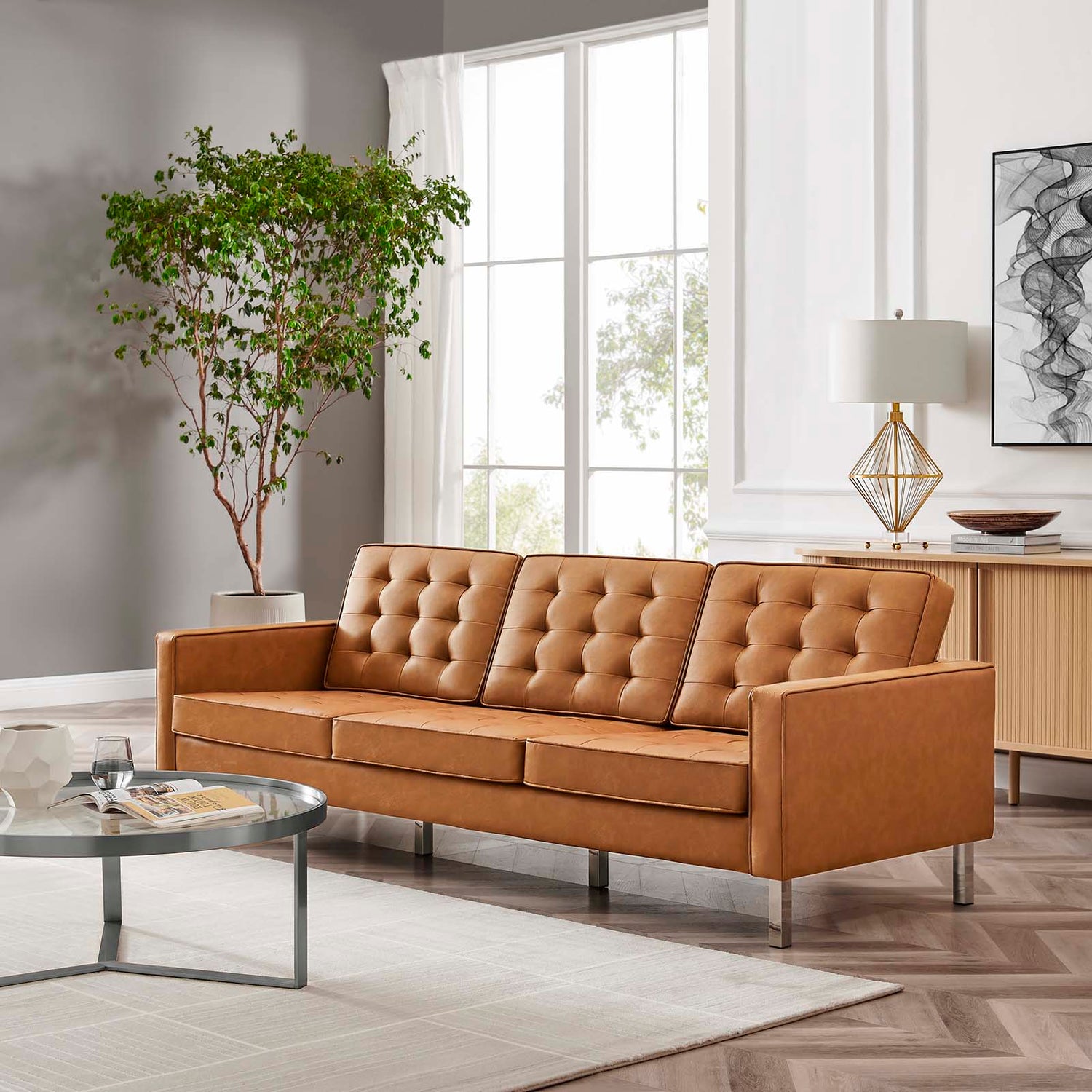 Loft Tufted Vegan Leather Sofa By HouseBean