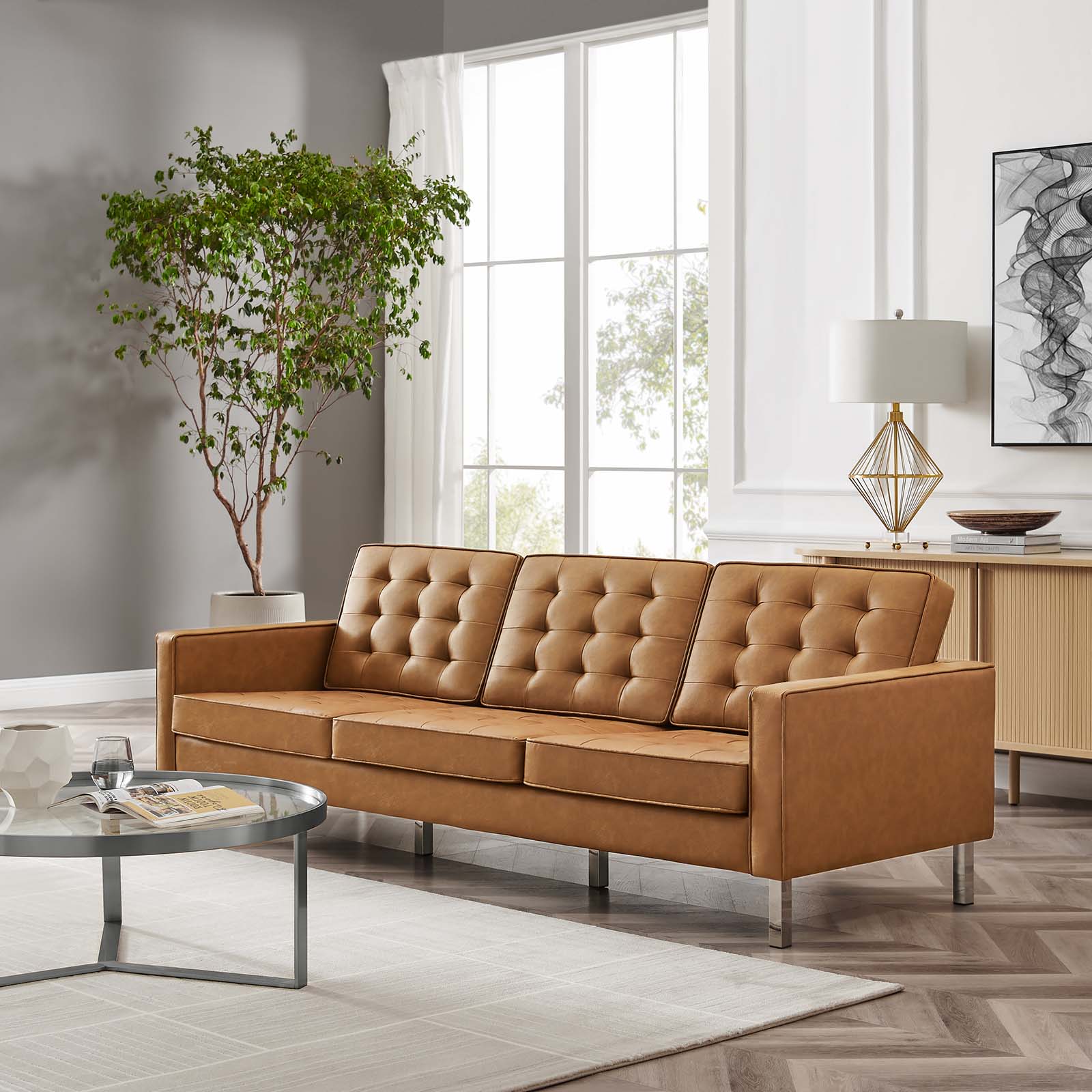 Loft Tufted Vegan Leather Sofa By HouseBean