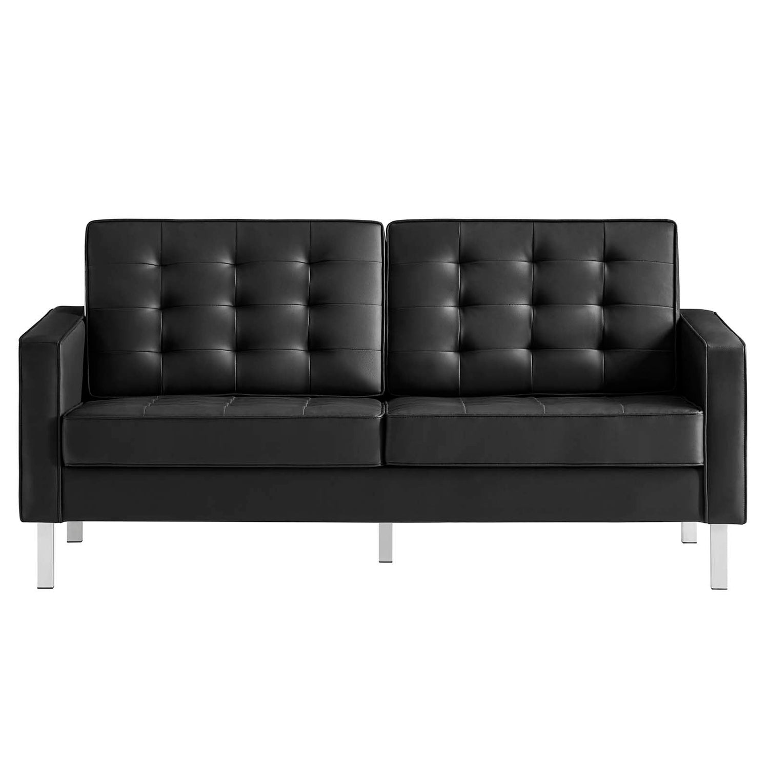 Loft Tufted Vegan Leather Loveseat By HouseBean