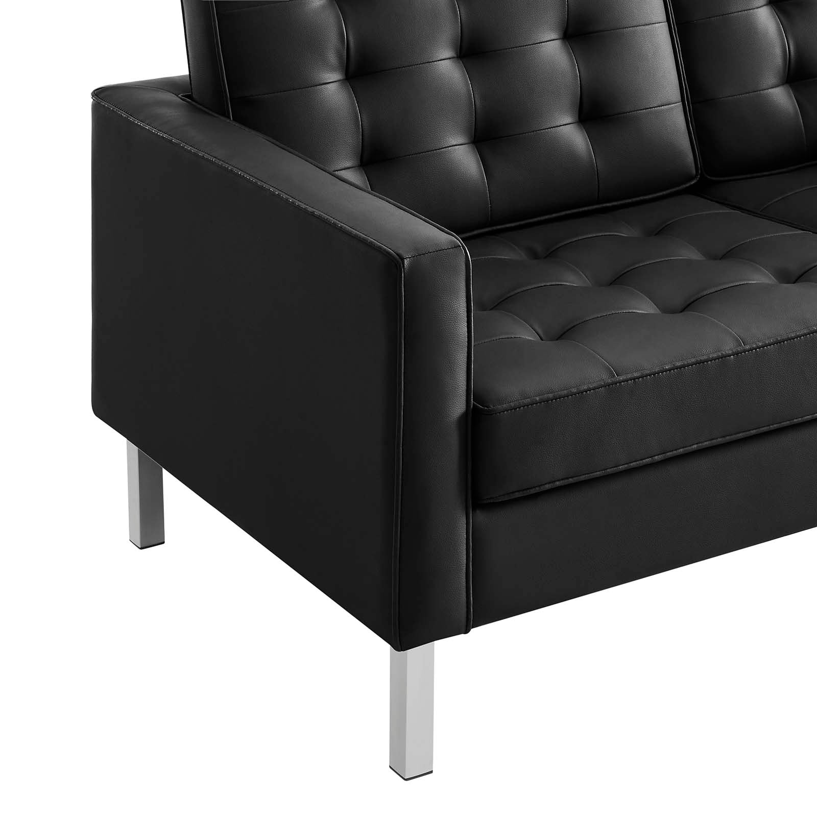 Loft Tufted Vegan Leather Loveseat By HouseBean