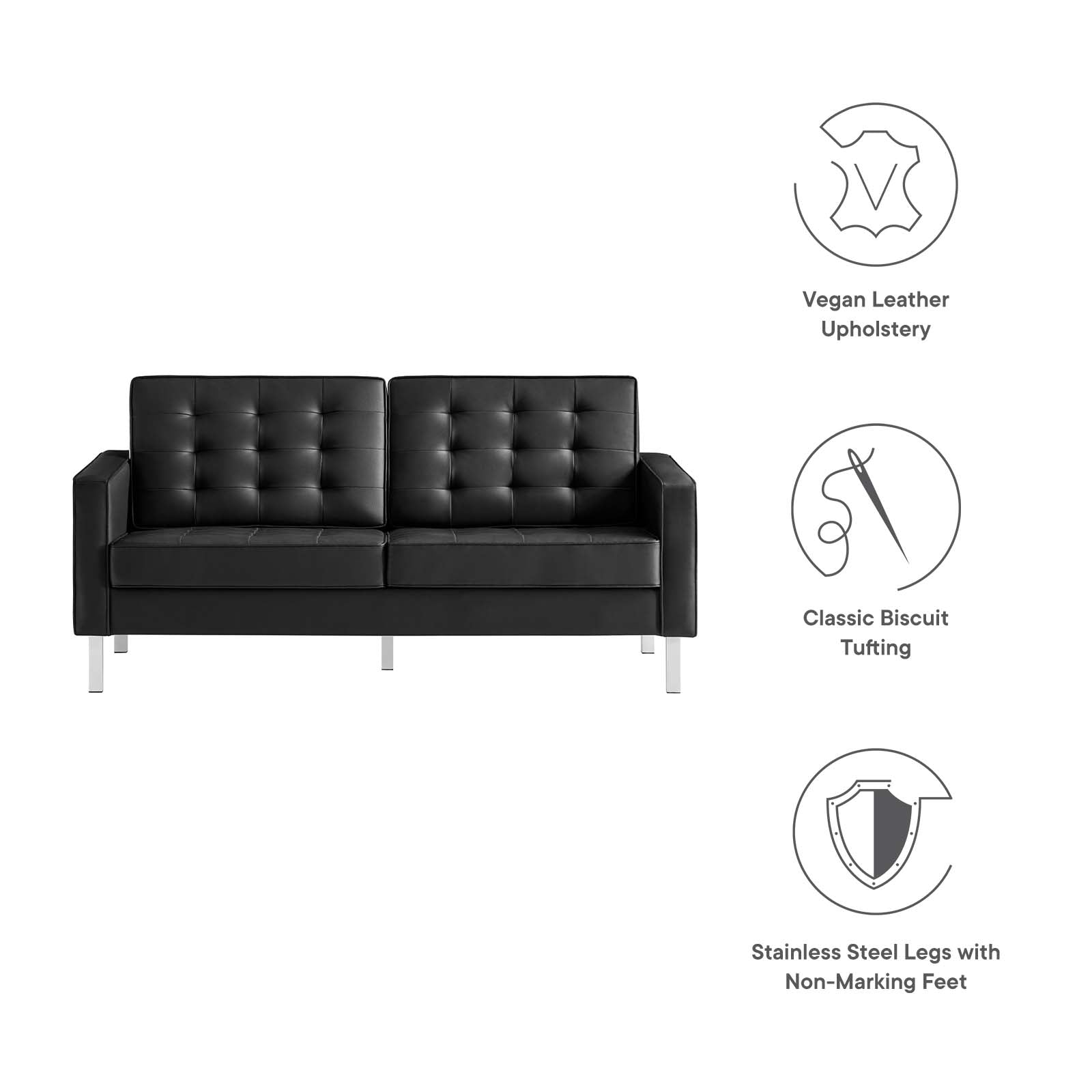 Loft Tufted Vegan Leather Loveseat By HouseBean