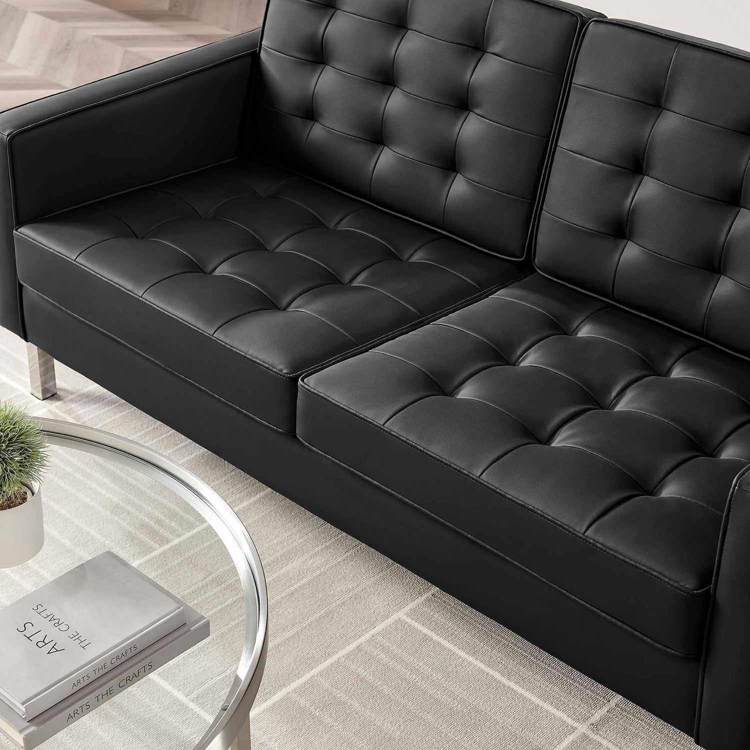 Loft Tufted Vegan Leather Loveseat By HouseBean