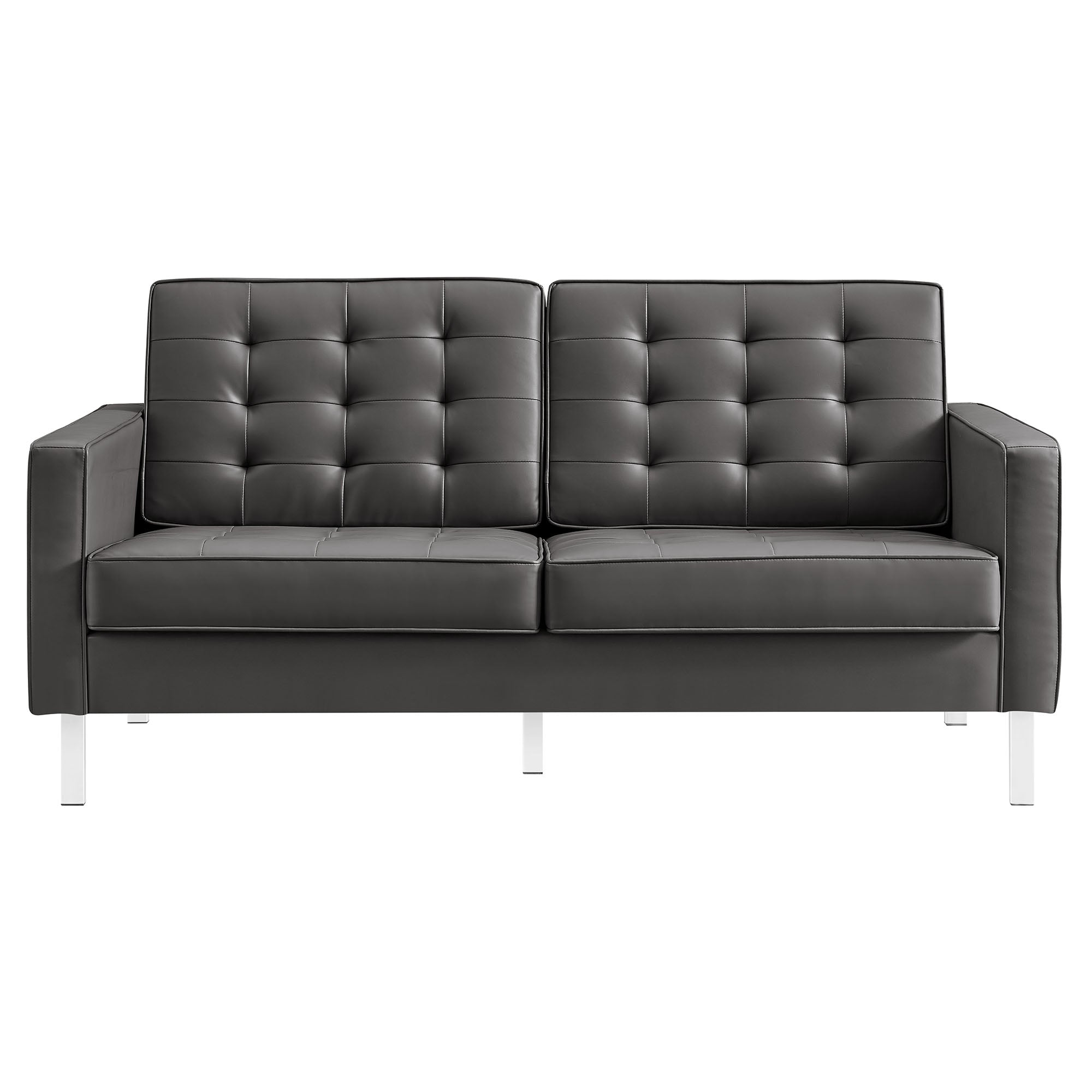 Loft Tufted Vegan Leather Loveseat By HouseBean