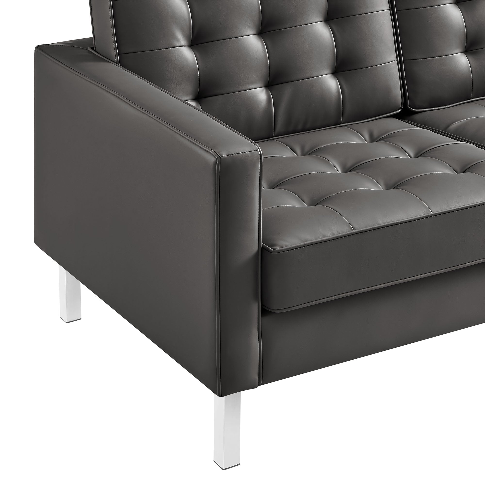 Loft Tufted Vegan Leather Loveseat By HouseBean