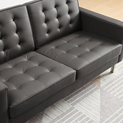 Loft Tufted Vegan Leather Loveseat By HouseBean