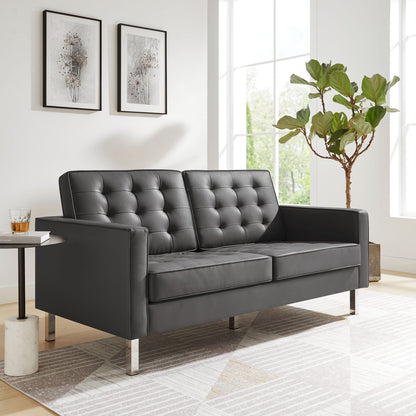 Loft Tufted Vegan Leather Loveseat By HouseBean