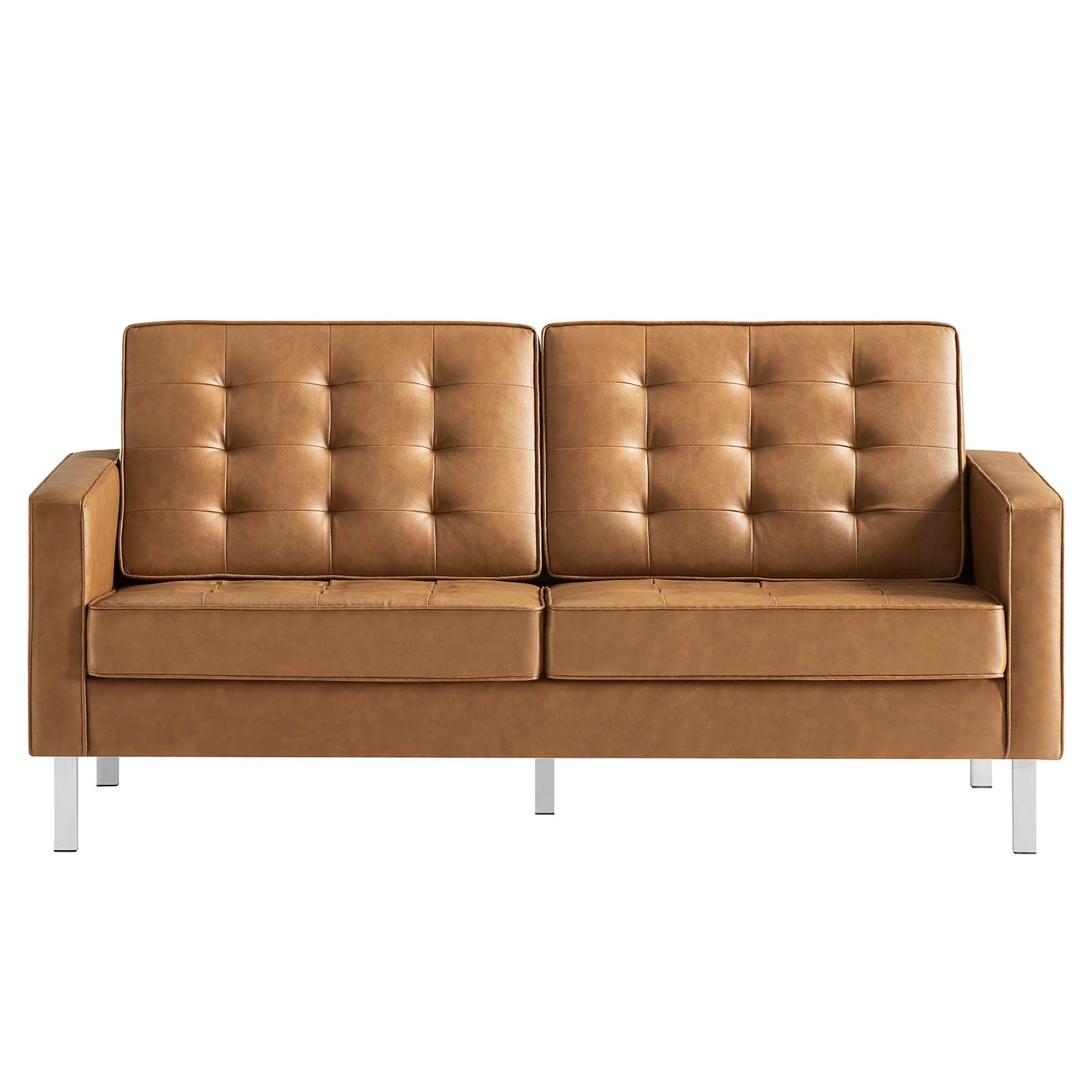 Loft Tufted Vegan Leather Loveseat By HouseBean