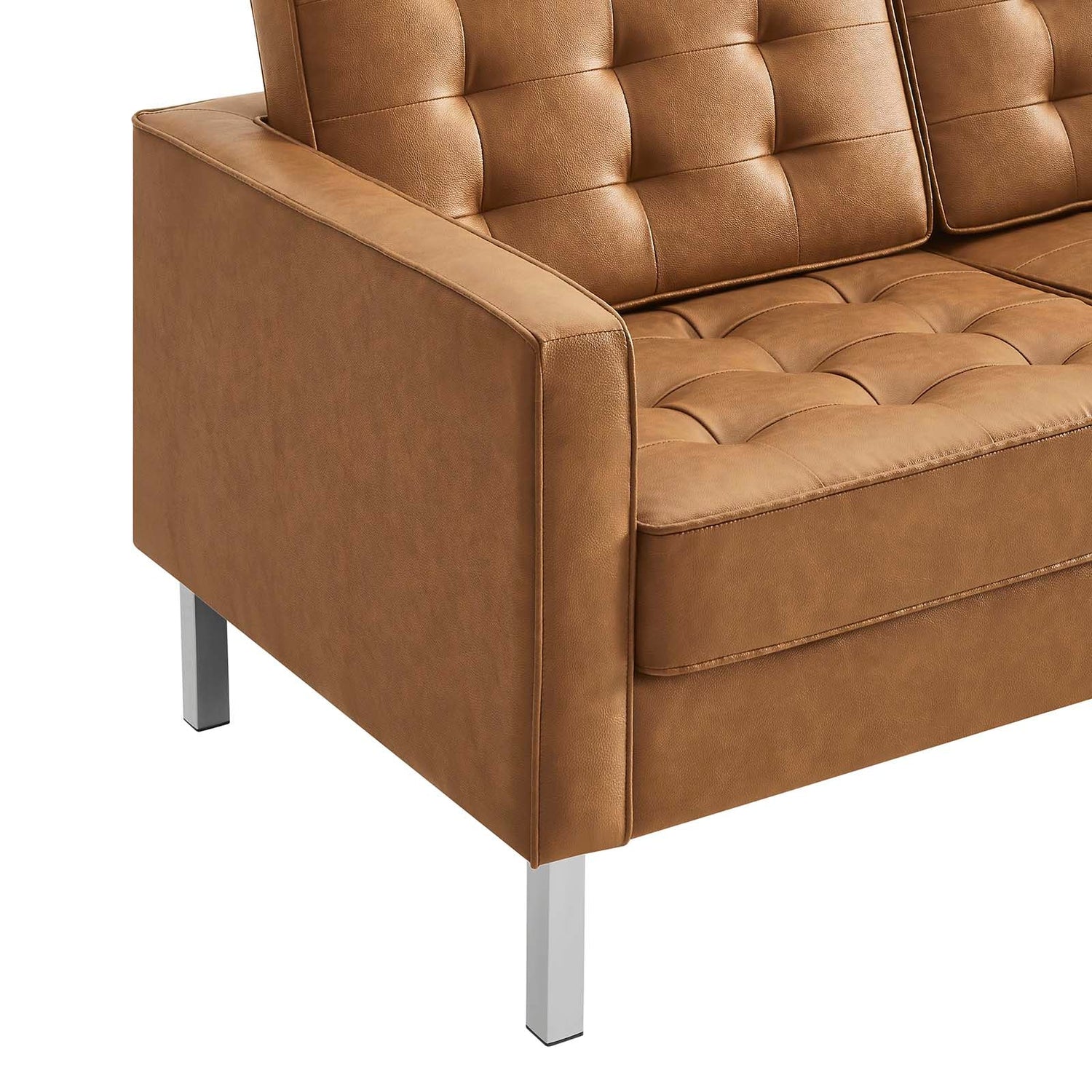 Loft Tufted Vegan Leather Loveseat By HouseBean