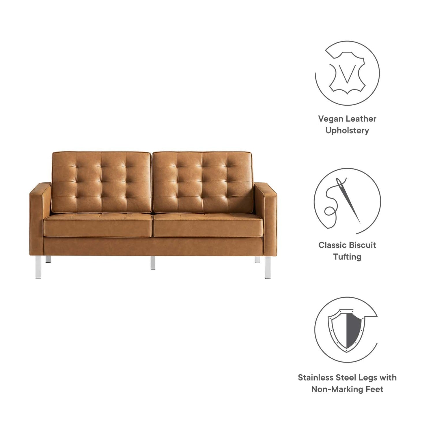 Loft Tufted Vegan Leather Loveseat By HouseBean