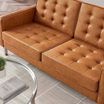 Loft Tufted Vegan Leather Loveseat By HouseBean