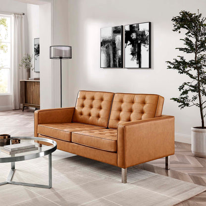 Loft Tufted Vegan Leather Loveseat By HouseBean