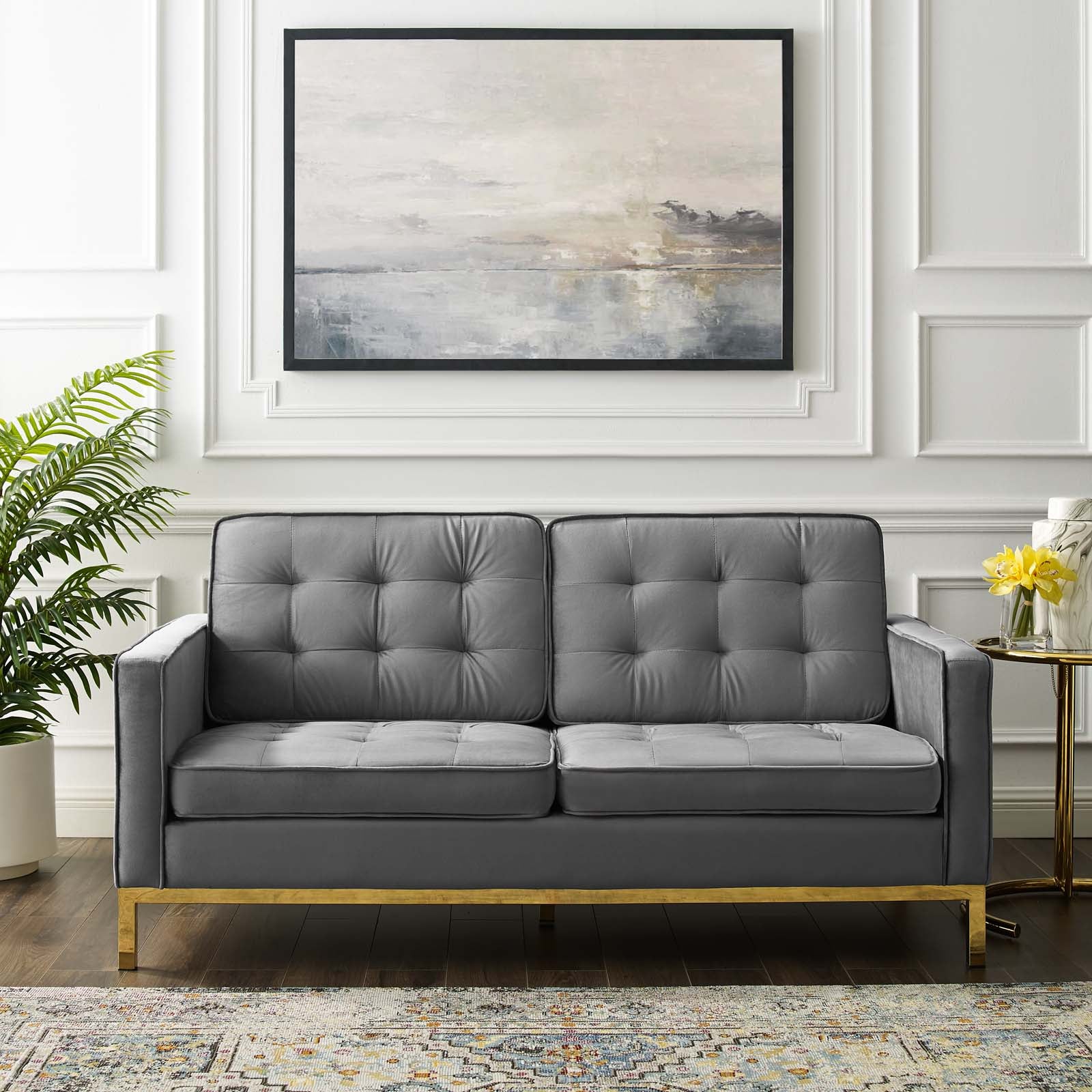 Loft Gold Stainless Steel Leg Performance Velvet Loveseat By HouseBean