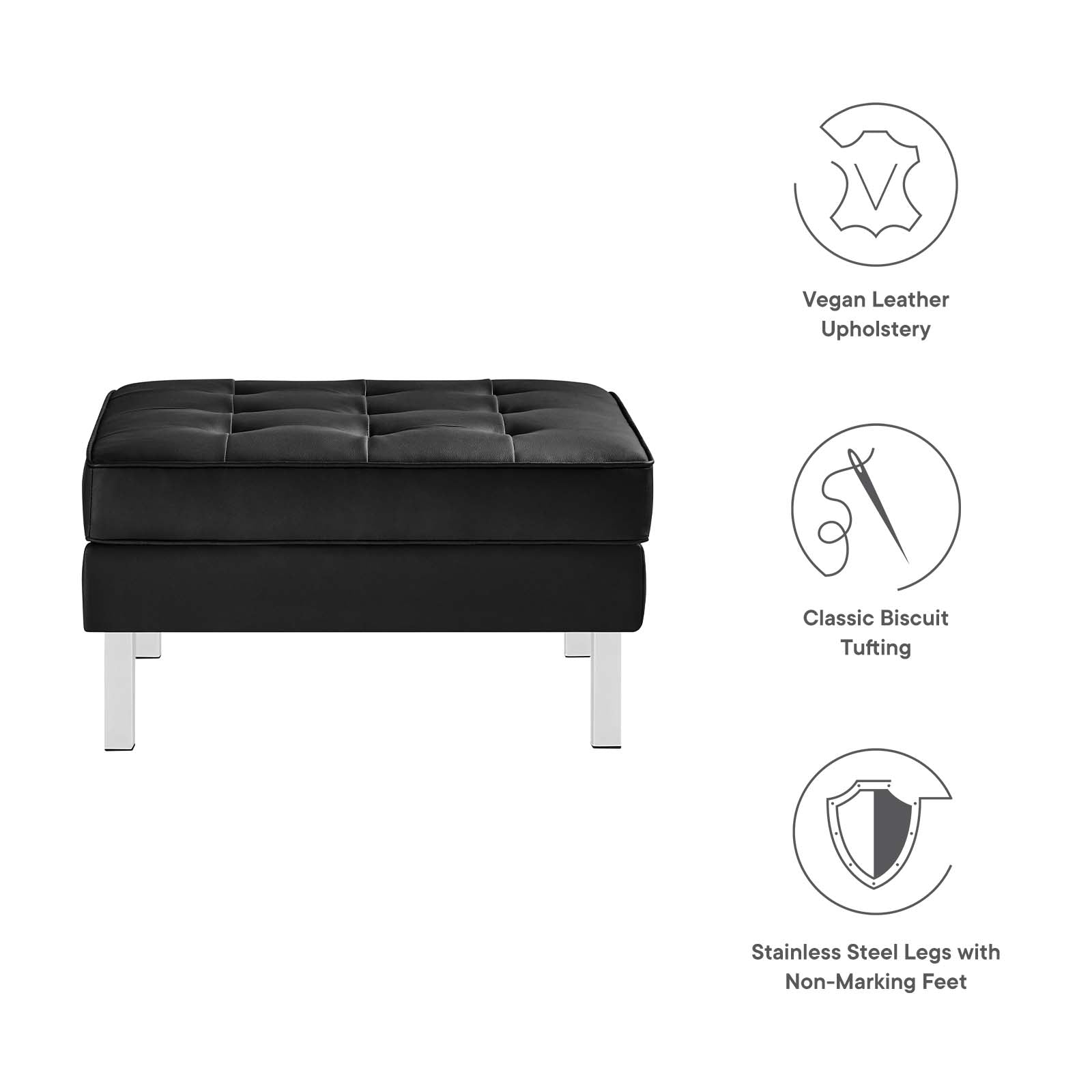 Loft Tufted Vegan Leather Ottoman By HouseBean