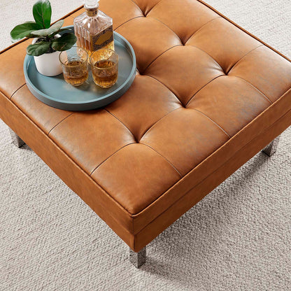 Loft Tufted Vegan Leather Ottoman By HouseBean