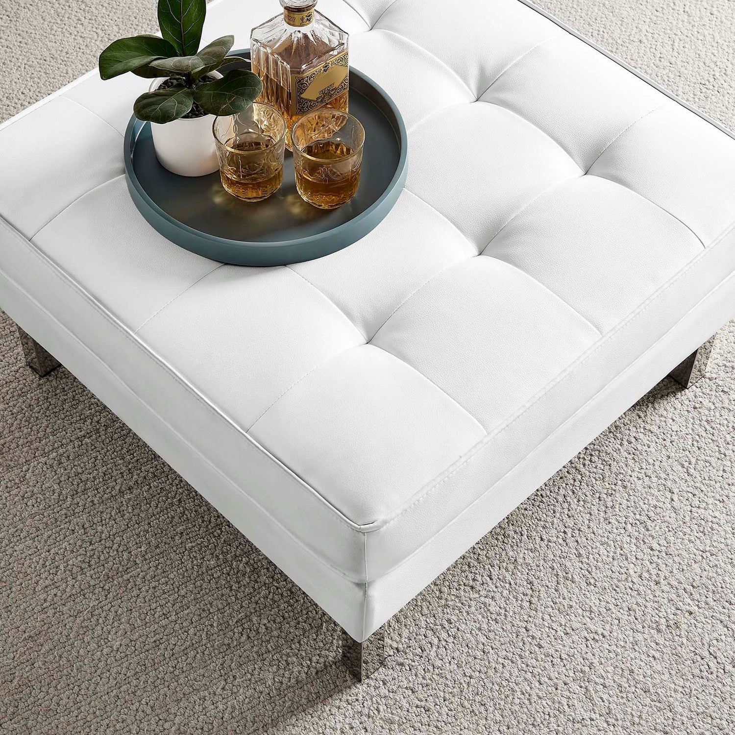 Loft Tufted Vegan Leather Ottoman By HouseBean