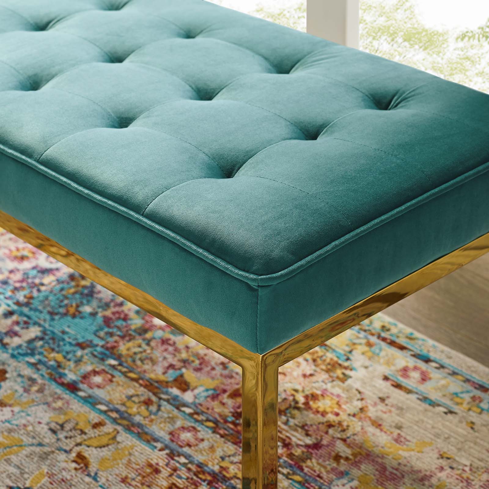 Loft Gold Stainless Steel Leg Medium Performance Velvet Bench by Modway
