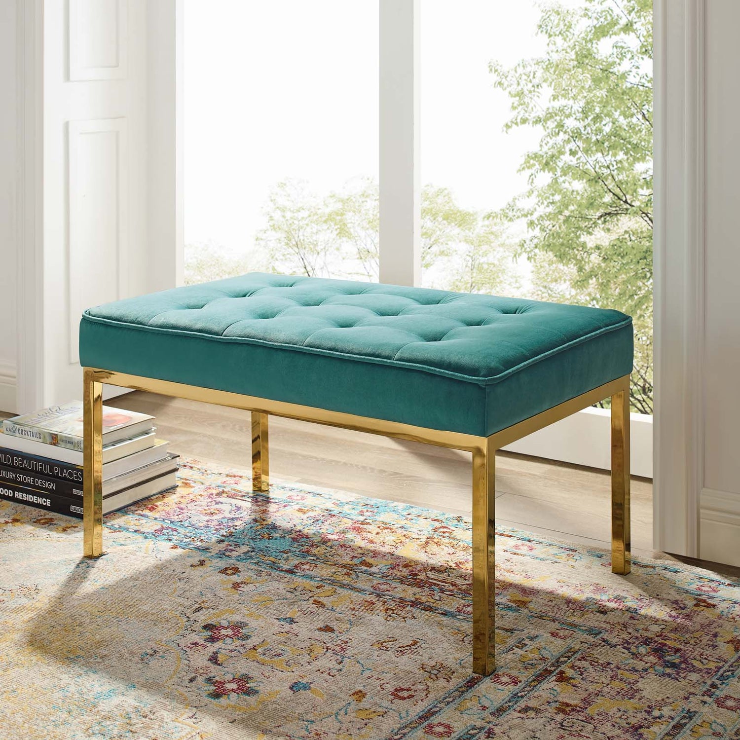 Loft Gold Stainless Steel Leg Medium Performance Velvet Bench by Modway