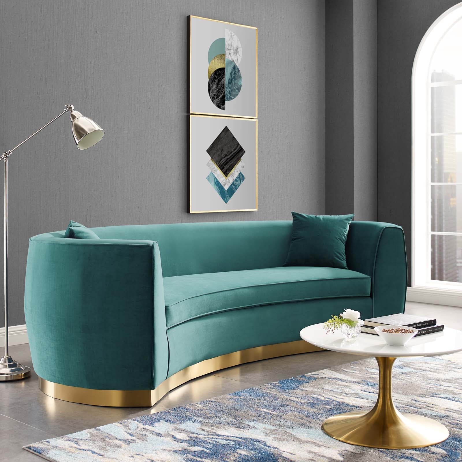 Resolute Curved Performance Velvet Sofa By HouseBean