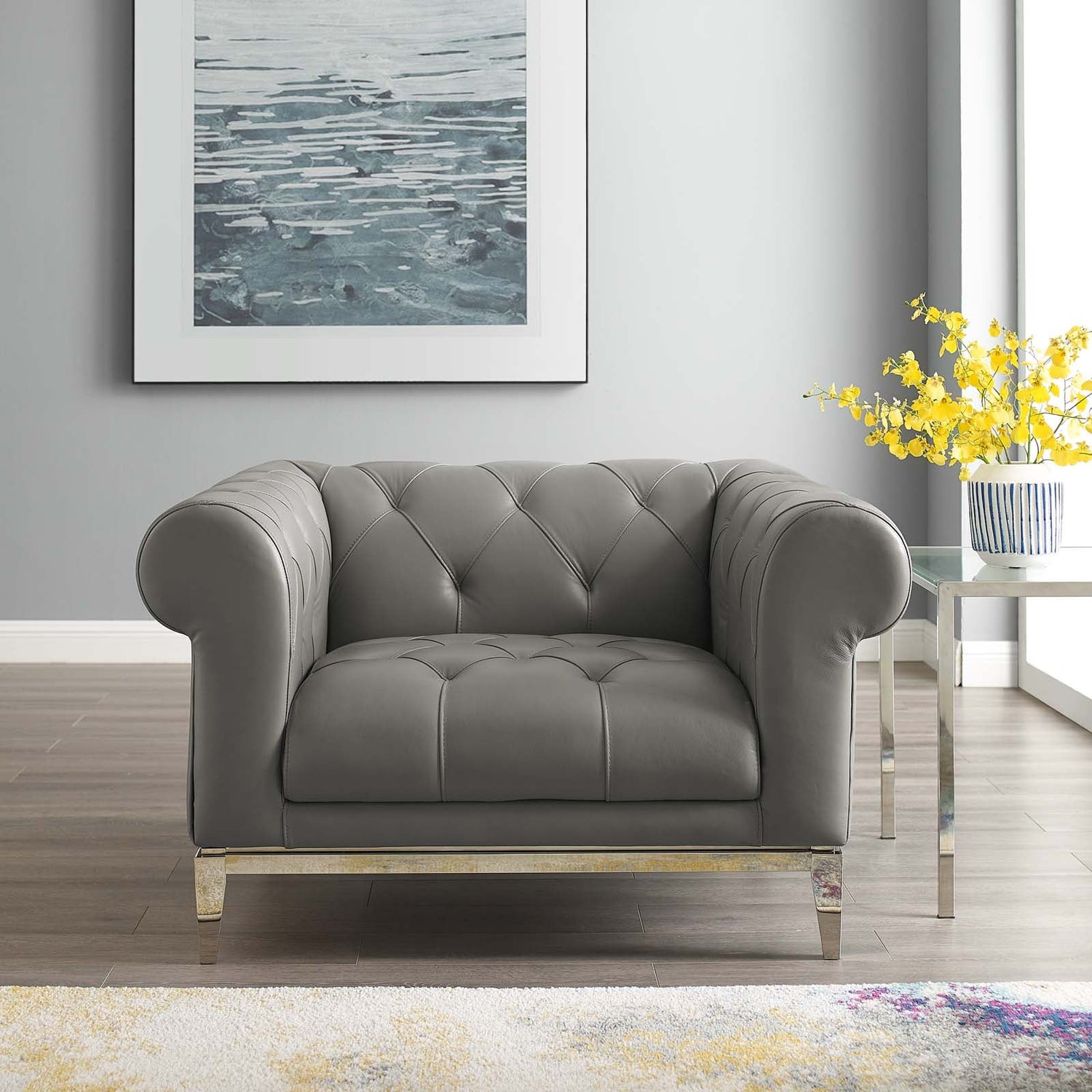 Idyll Tufted Button Upholstered Leather Chesterfield Armchair By HouseBean