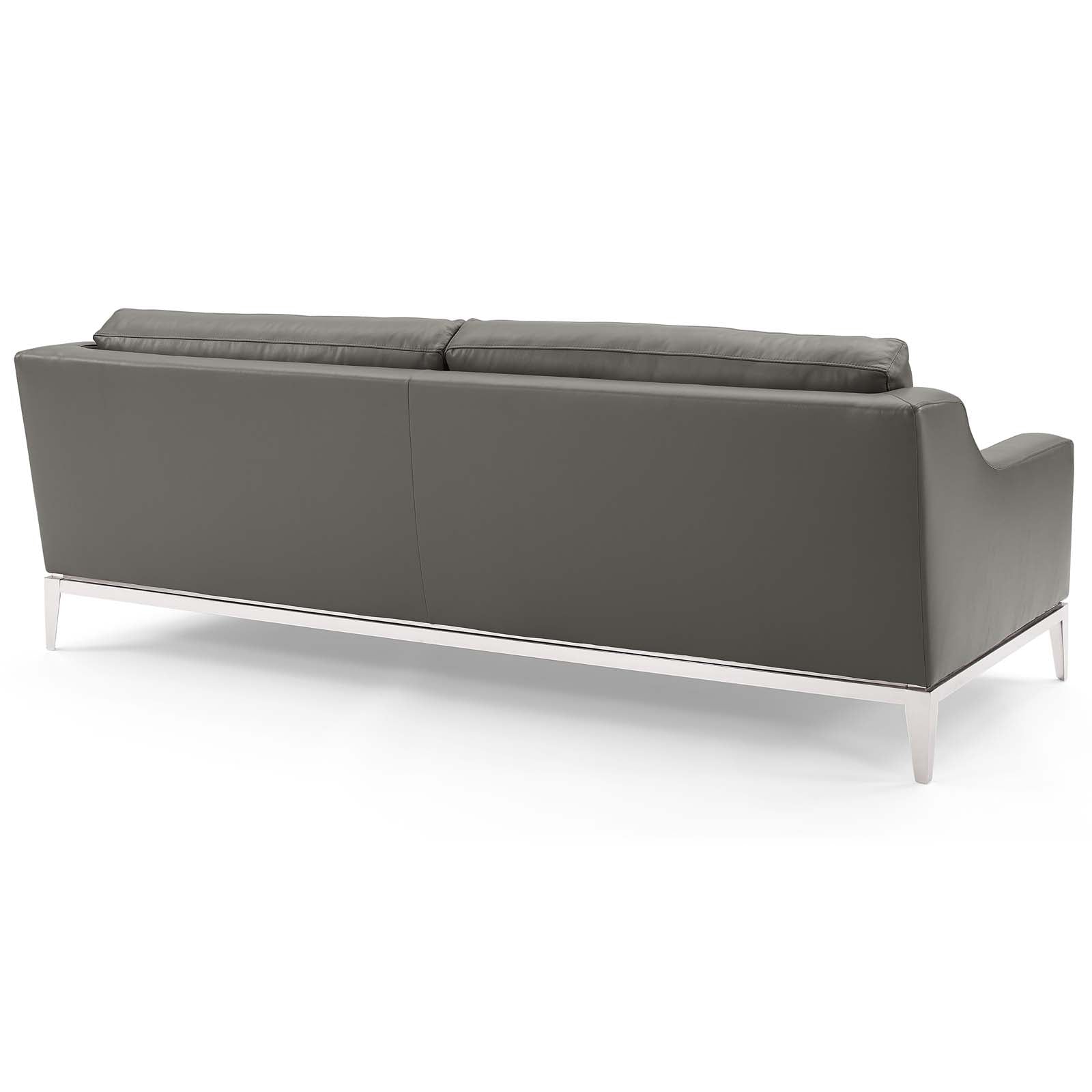 Harness 83.5&quot; Stainless Steel Base Leather Sofa By HouseBean