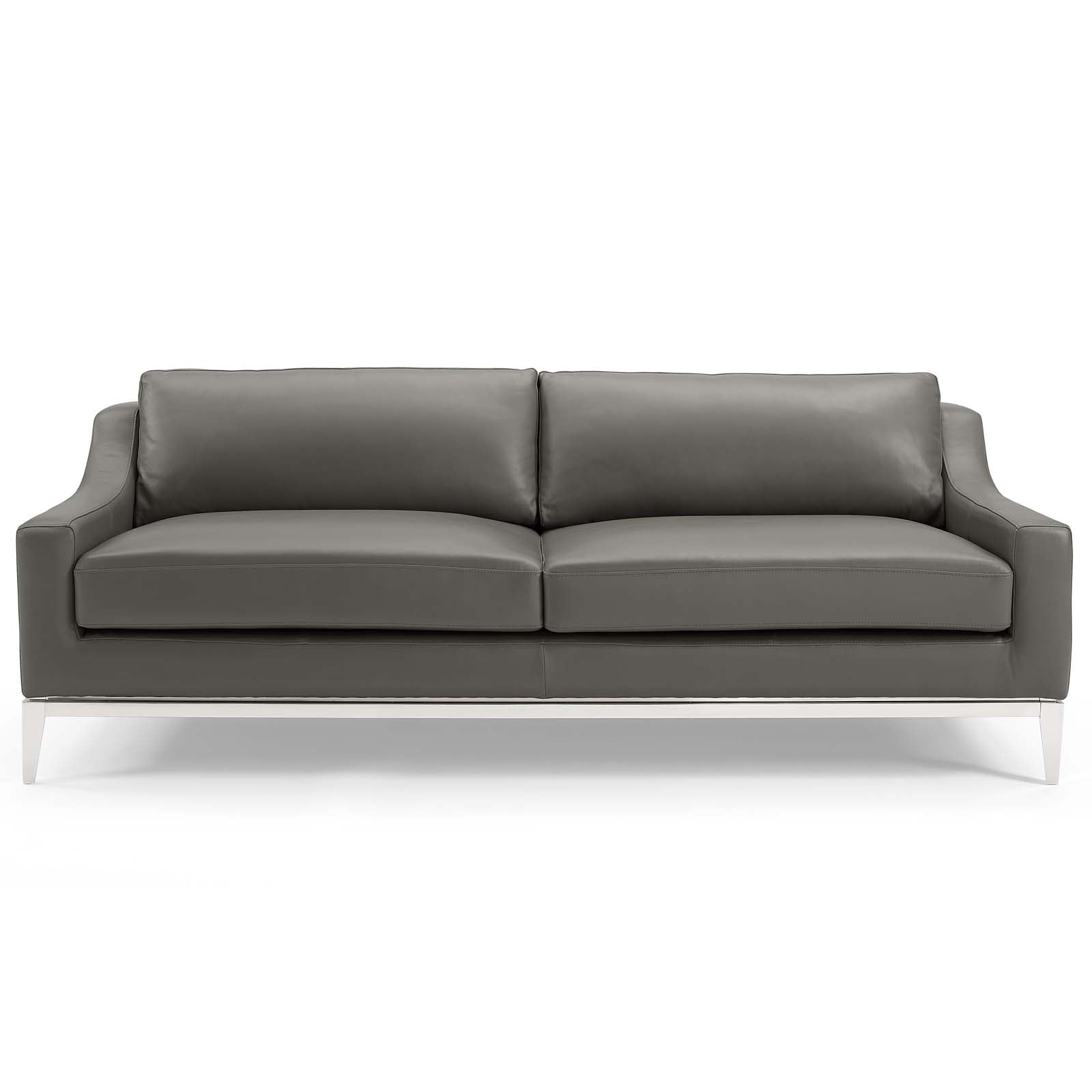 Harness 83.5&quot; Stainless Steel Base Leather Sofa By HouseBean