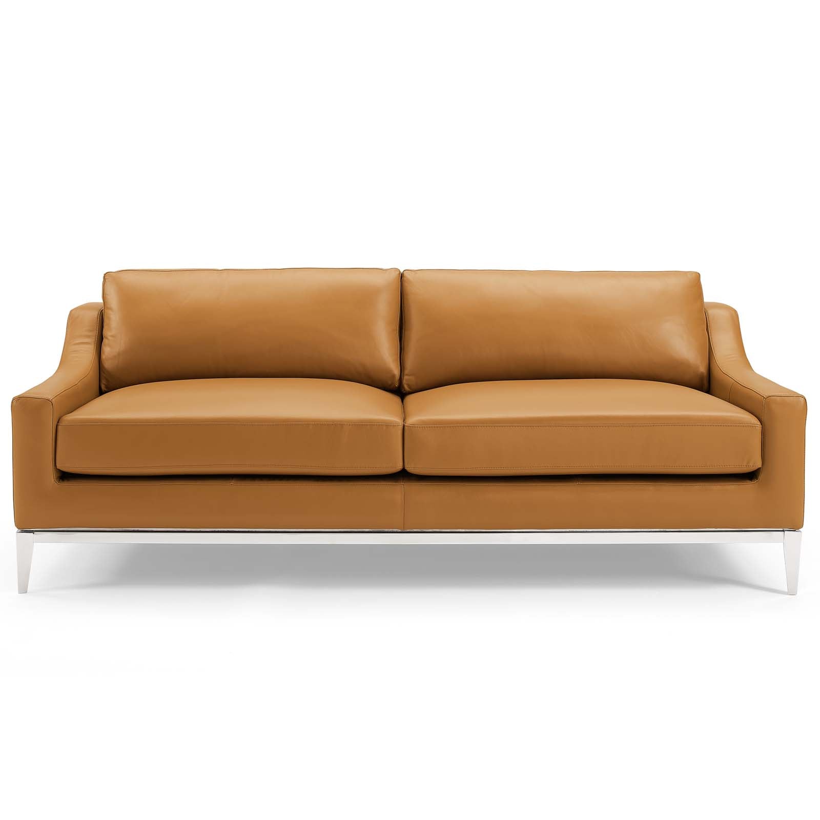 Harness 83.5&quot; Stainless Steel Base Leather Sofa By HouseBean