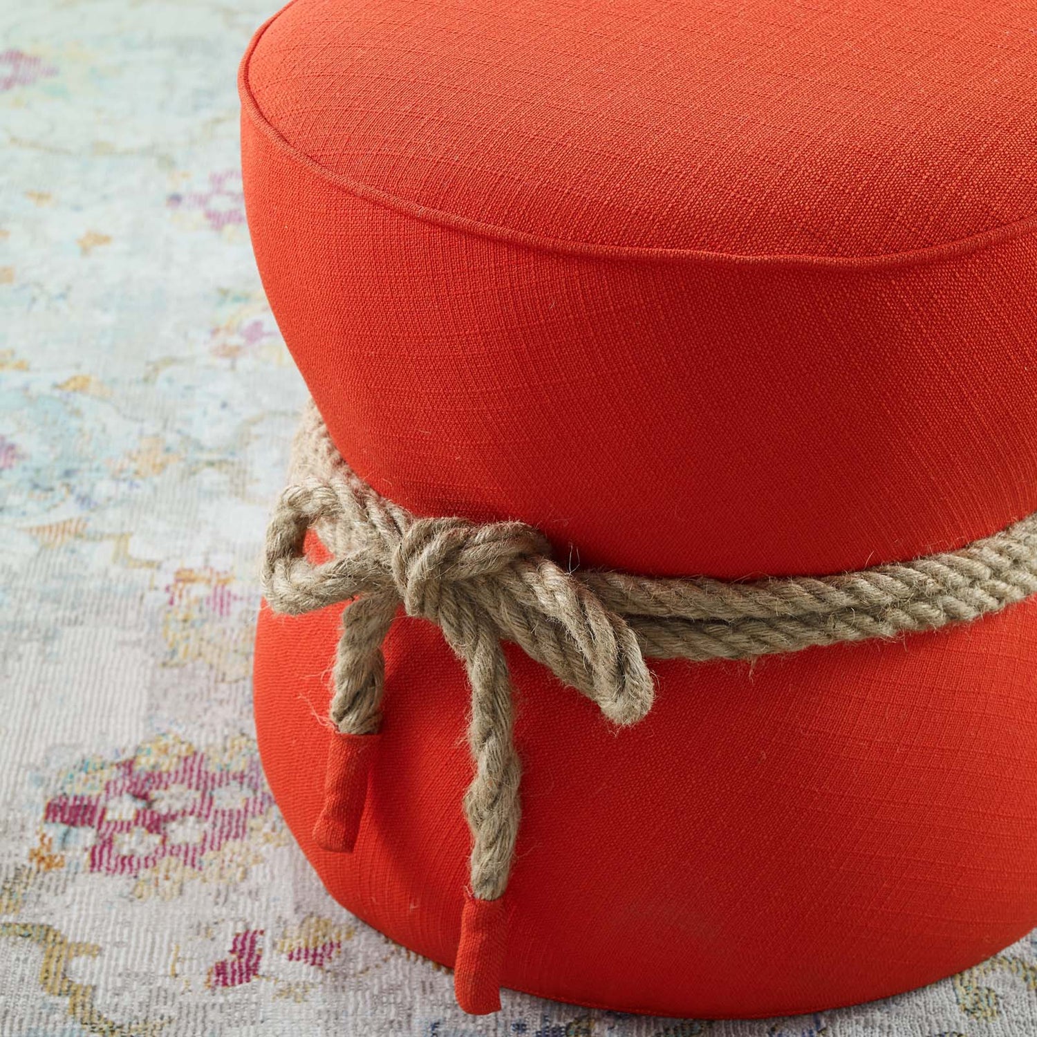 Beat Nautical Rope Upholstered Fabric Ottoman By HouseBean