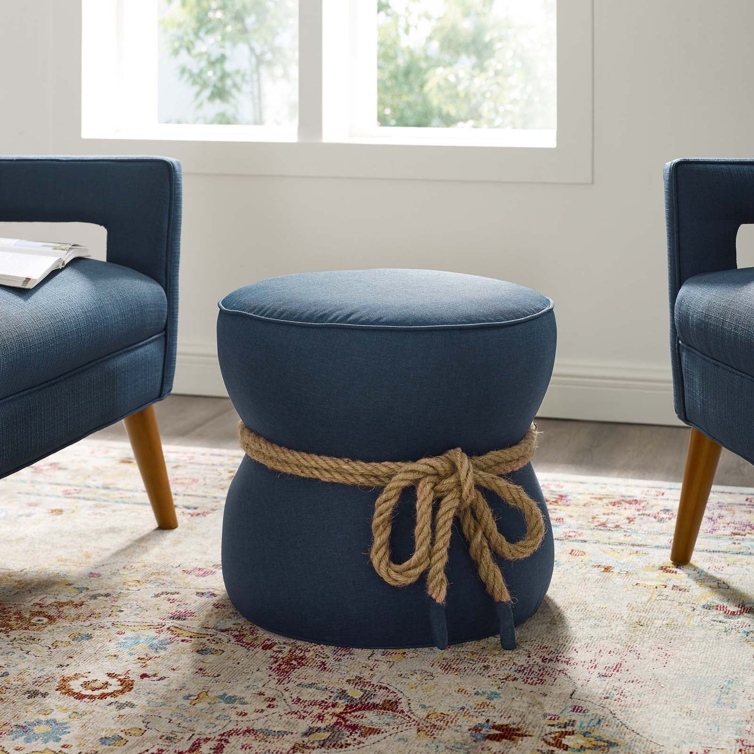 Beat Nautical Rope Upholstered Fabric Ottoman By HouseBean