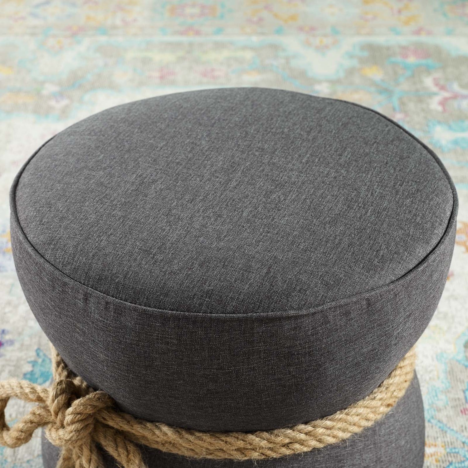 Beat Nautical Rope Upholstered Fabric Ottoman By HouseBean