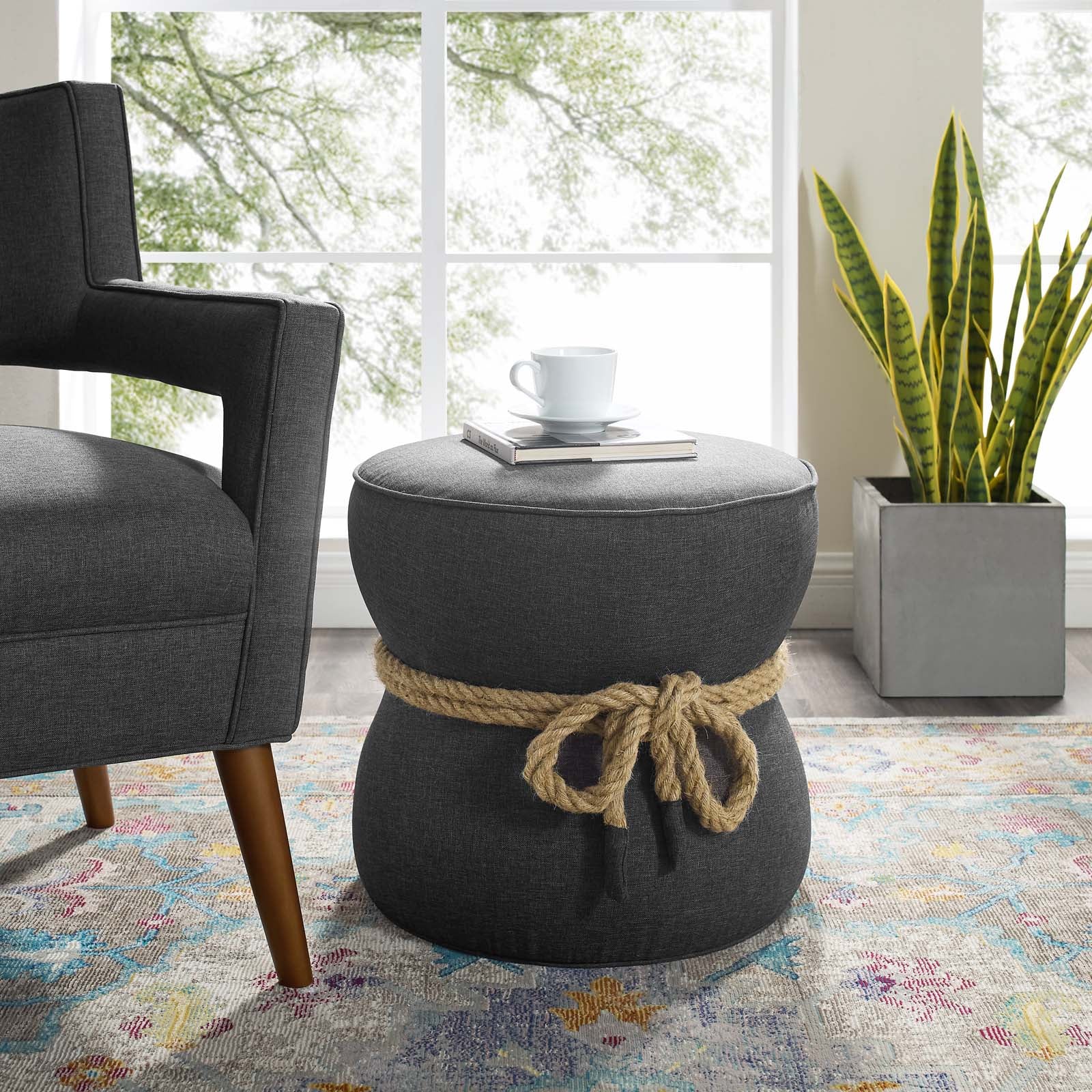 Beat Nautical Rope Upholstered Fabric Ottoman By HouseBean