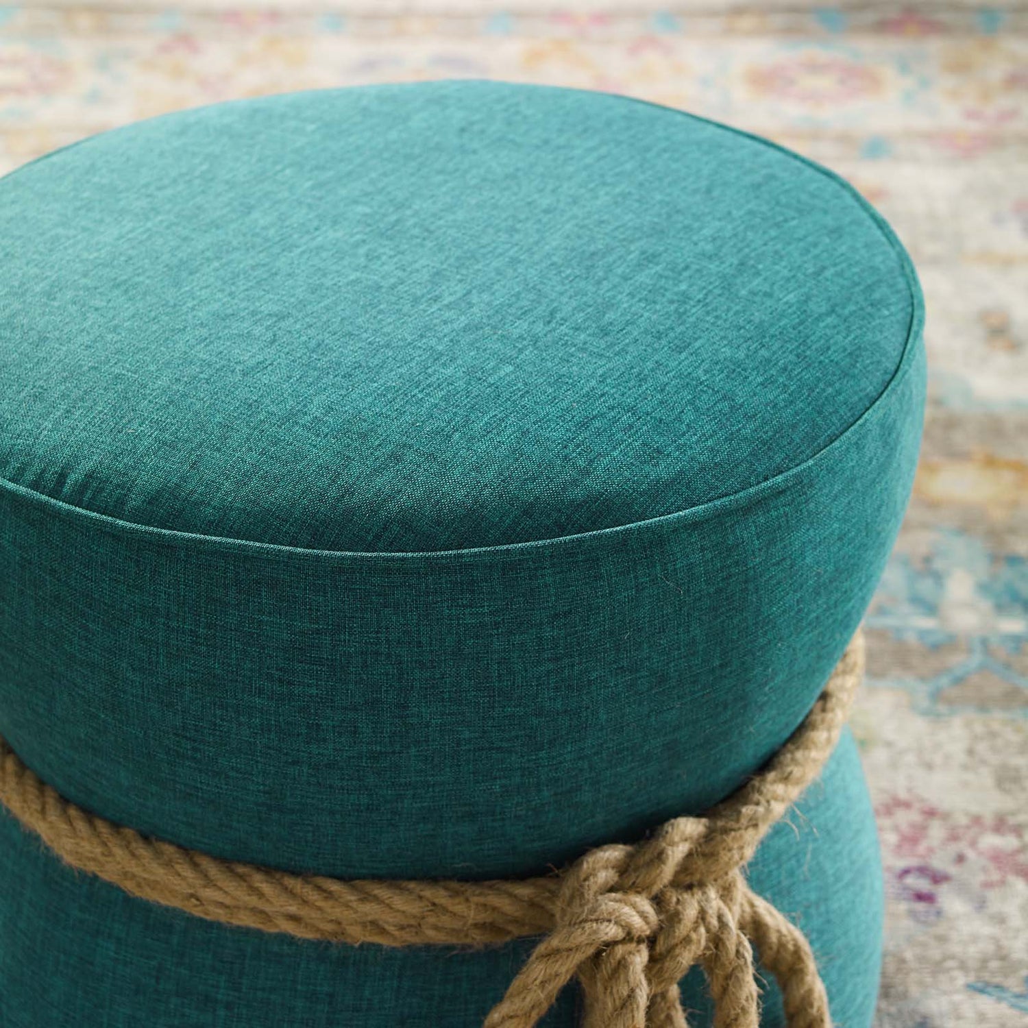 Beat Nautical Rope Upholstered Fabric Ottoman By HouseBean