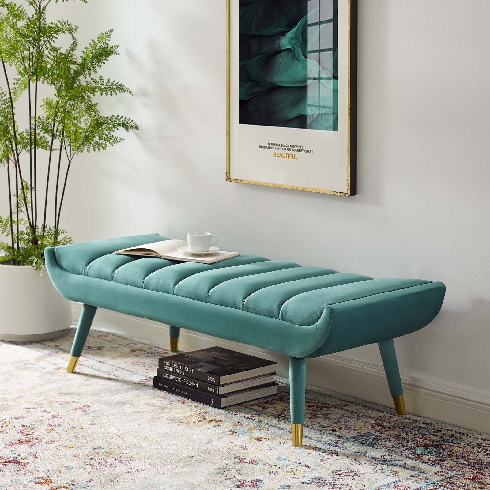 Guess Channel Tufted Performance Velvet Accent Bench By HouseBean