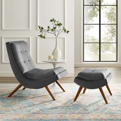 Ramp Upholstered Performance Velvet Lounge Chair and Ottoman Set By HouseBean