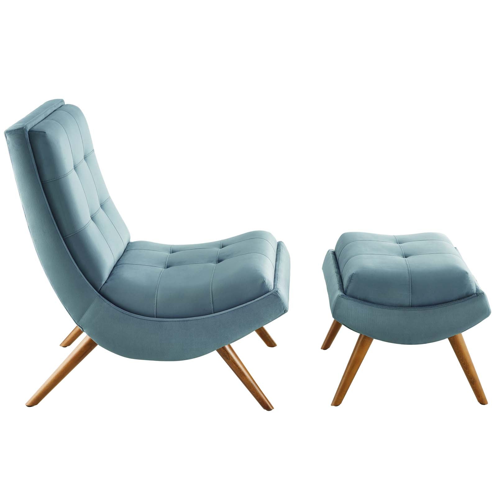 Ramp Upholstered Performance Velvet Lounge Chair and Ottoman Set By HouseBean