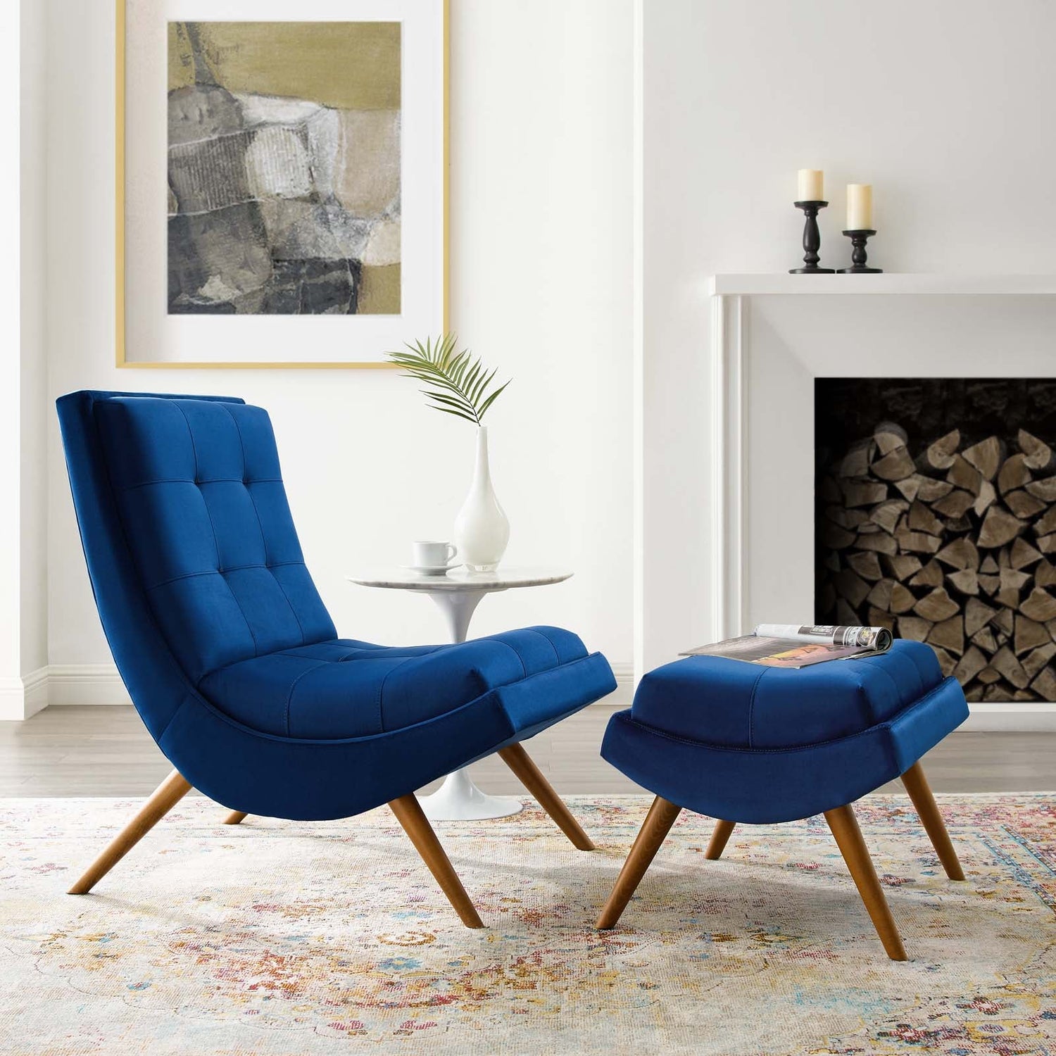 Ramp Upholstered Performance Velvet Lounge Chair and Ottoman Set By HouseBean