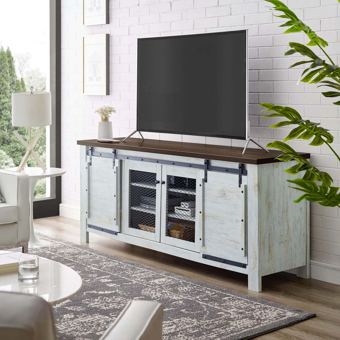 Bennington 71&quot; Rustic Sliding Door TV Stand by Modway