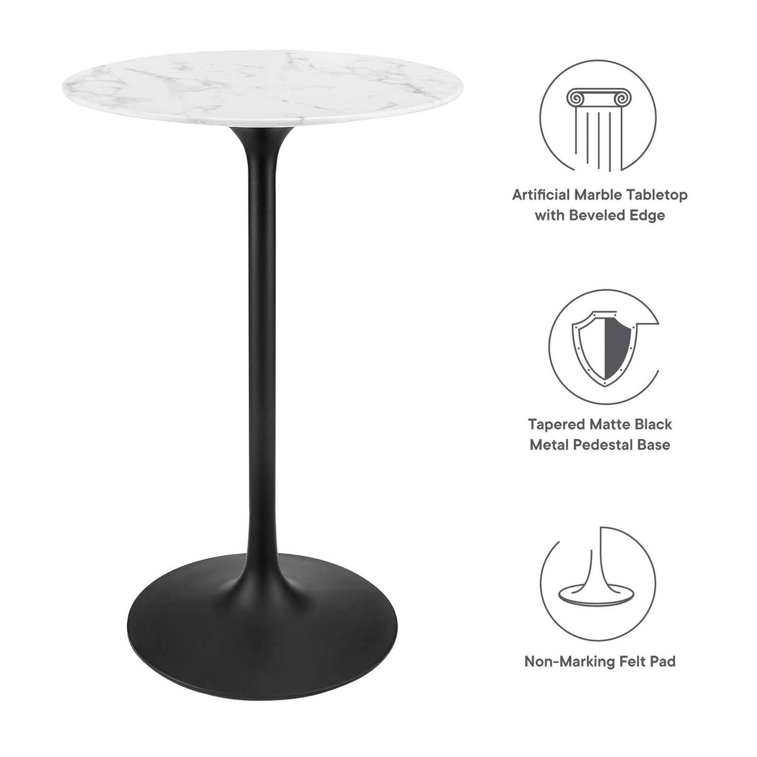 Lippa Round Artificial Marble Bar Table by Modway