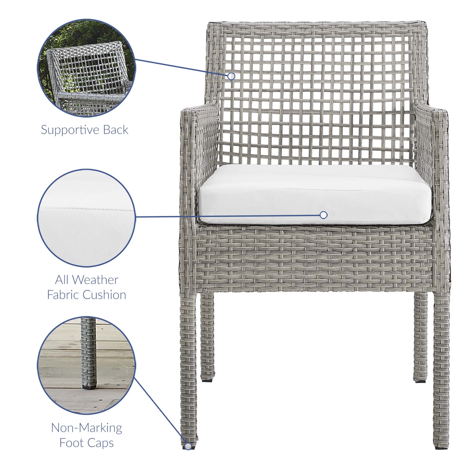 Aura Dining Armchair Outdoor Patio Wicker Rattan Set of 2 By HouseBean