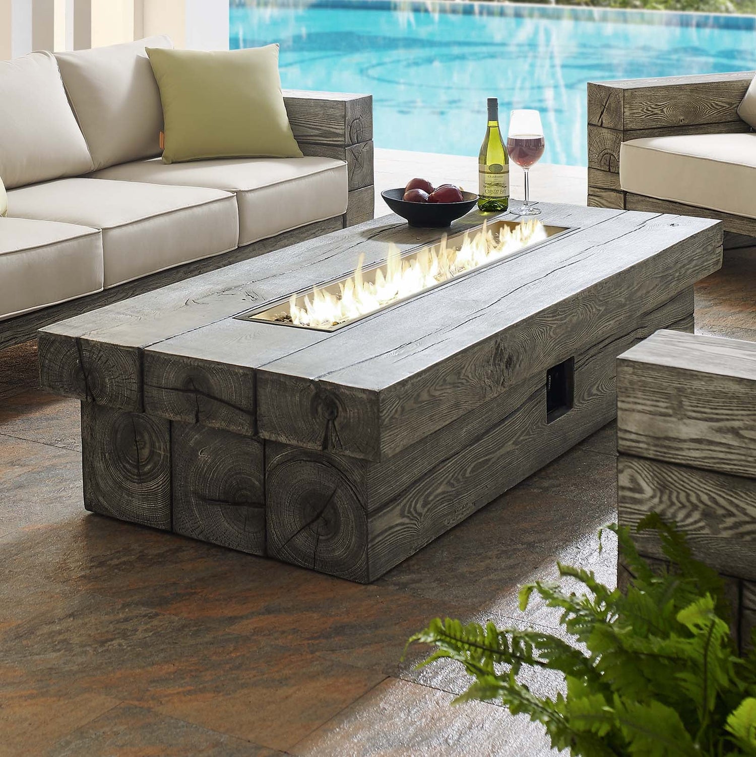 Manteo 70&quot; Rectangular Outdoor Patio Fire Pit Table By HouseBean