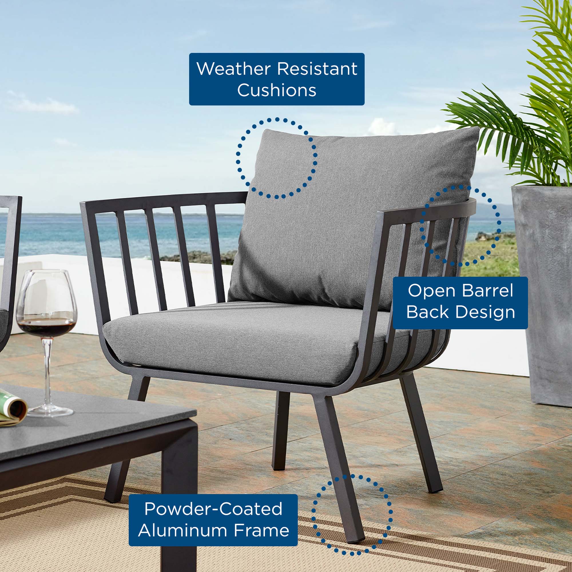 Riverside Outdoor Patio Aluminum Armchair by Modway