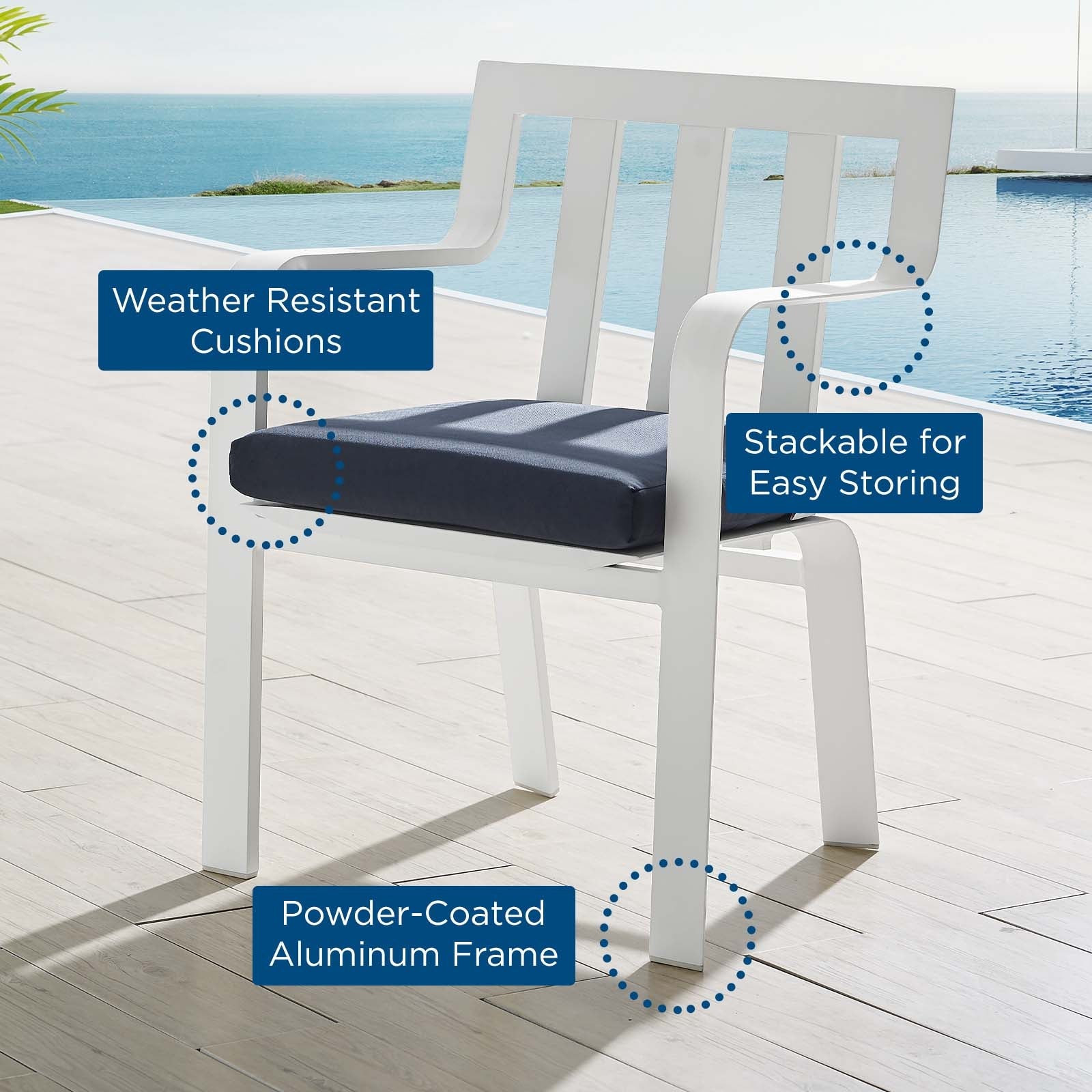 Baxley Stackable Outdoor Patio Aluminum Dining Armchair By HouseBean