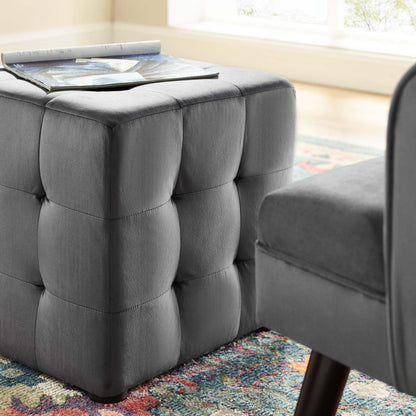 Contour Tufted Cube Performance Velvet Ottoman By HouseBean