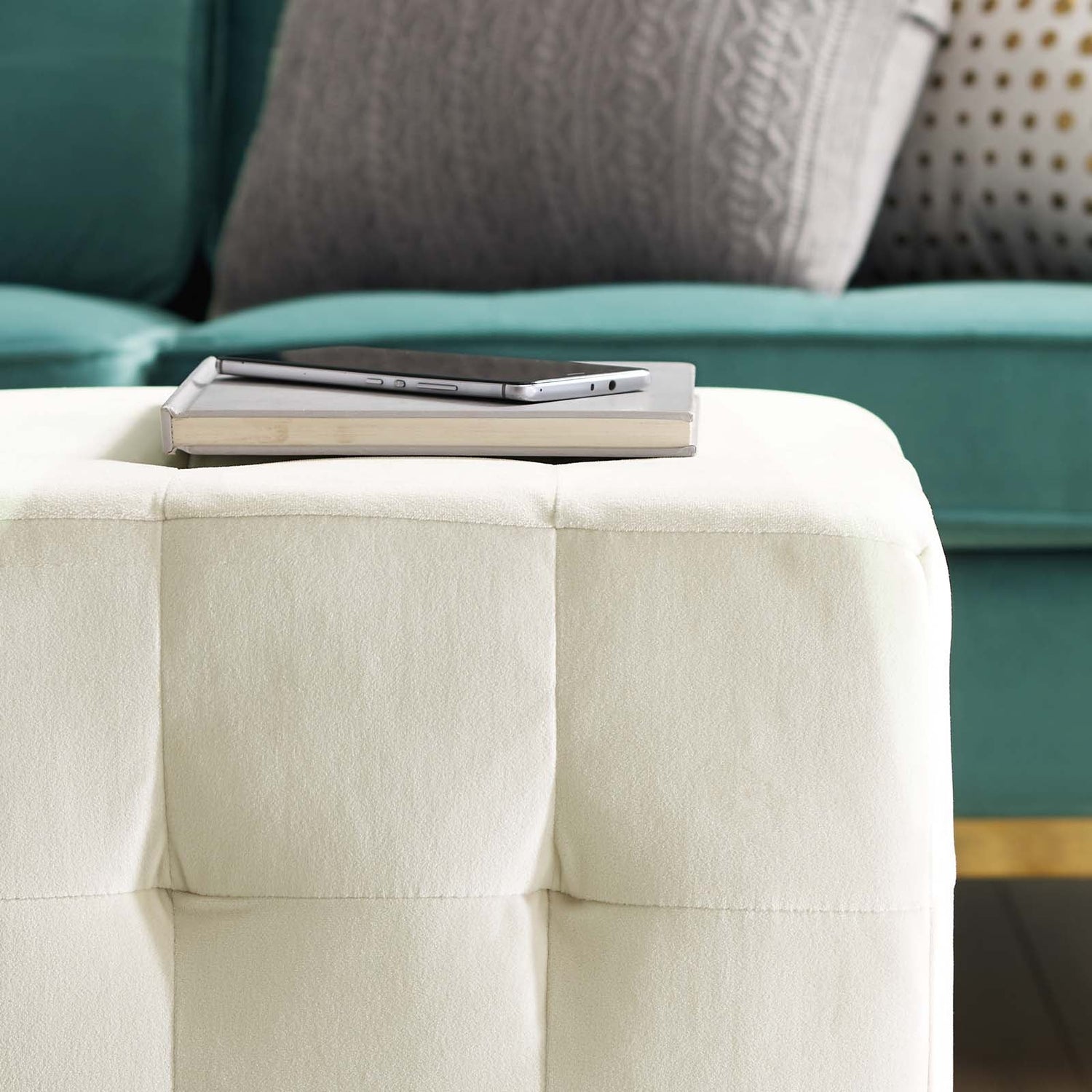 Contour Tufted Cube Performance Velvet Ottoman By HouseBean