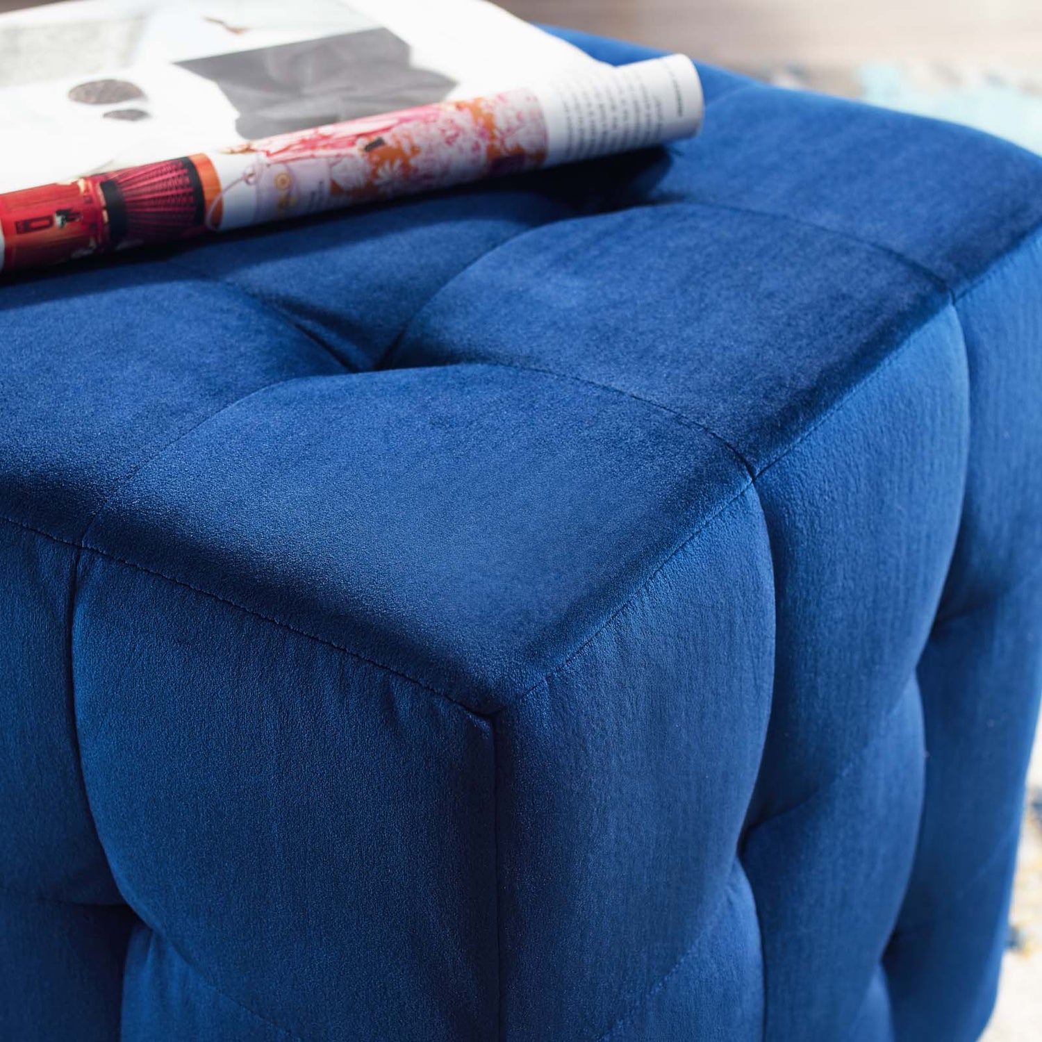 Contour Tufted Cube Performance Velvet Ottoman By HouseBean